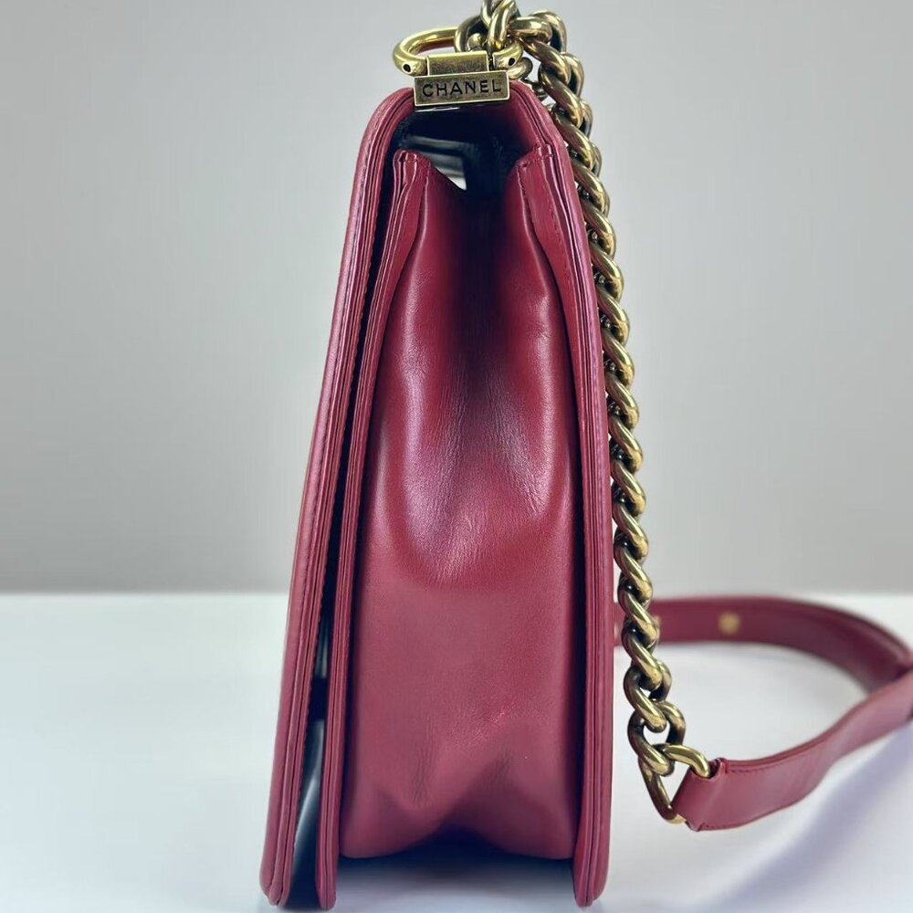 Chanel Red Leather Large Boy Bag Shoulder Bag Crossbody - Picture 2 of 9